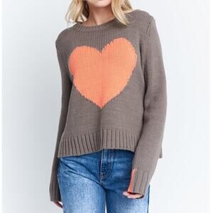 Lisa Todd Mad Love Sweater Reed Brown Orange Heart Print Knit Pullover Cotton M